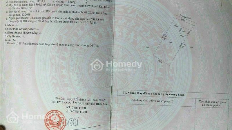 Cần bán Đất SKC mặt tiền dt 748 an điền gần vòng xoay bến cát , thổ cư 500m - Ảnh 1