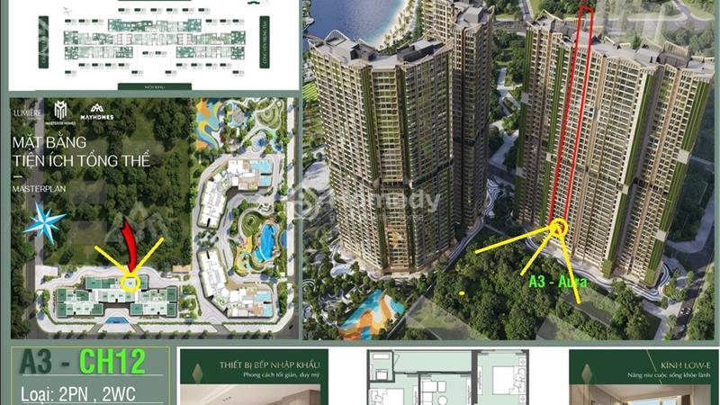 Bán 2PN 2vs Lumiere evergreen A3,tầng 3,vinhomes smart city view nội khu, 62m2 thông thủy giá cđt - Ảnh 2