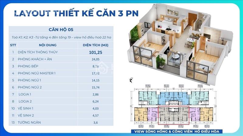Căn hộ Khai Sơn hơn 100m2, giá nhỉnh 5 tỷ, ban công Đông Nam, view hướng hồ 22ha - Ảnh 1