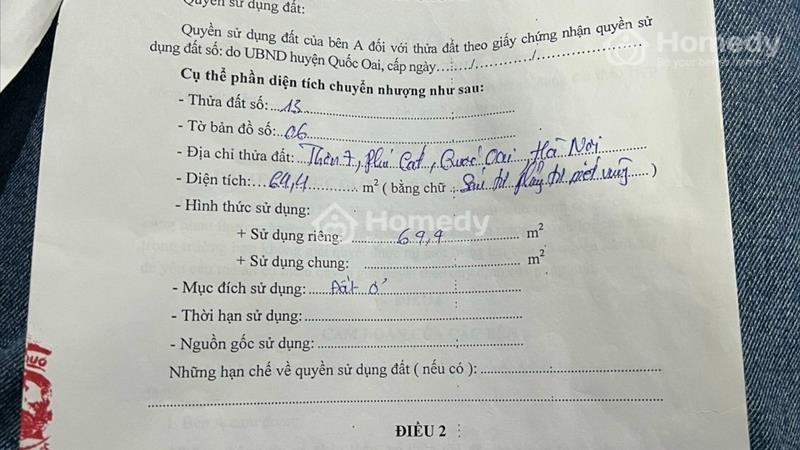Bán Đất Thổ Cư 62,7M2 Chính Chủ Tại Thôn 7, Phú Cát, Quốc Oai, Hà Nội - Ảnh 2