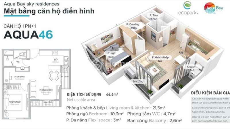 Bán căn hộ 1PN+1 - View hồ , Ban công Đông Nam - Tòa Lake, chung cư Aqua Bay Ecopark - Ảnh 2