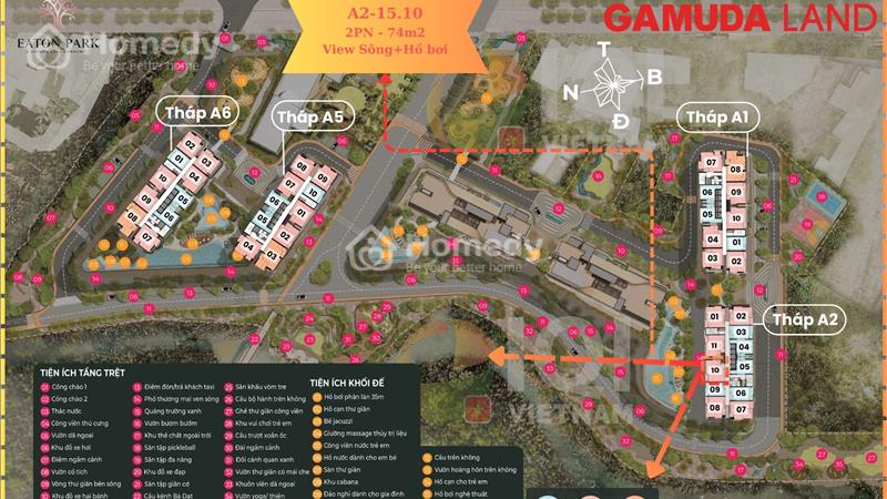 Bán căn 2PN thanh toán 30% nhận nhà tại Eaton Park - View sông và View hồ bơi - Ảnh 1
