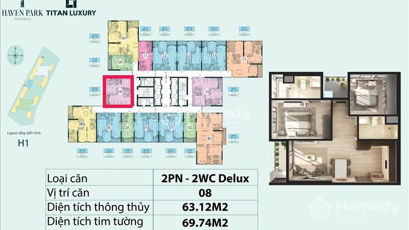 Bán căn hộ 2 ngủ 2 vệ sinh , 68m2 sử dụng - view Đảo - Chung cư Haven Park ECopark - Giá chỉ 3,1xxx - Ảnh 1