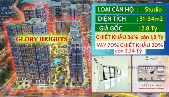 Glory Heights Căn Studio 35m2 Còn 1.8 Tỷ, Vay 70% Ưu Đãi 24 Tháng, Bàn Giao Ngay - Ảnh 1