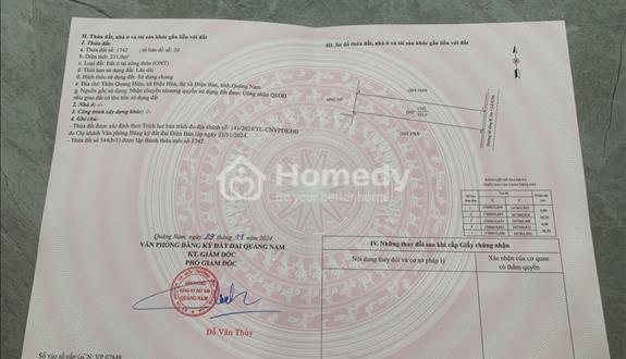 Bán lô 231m2 đất ở hoàn toàn tại Phường Điện Bàn Bắc - Đà Nẵng  giá rẻ chỉ 900 triệu - Ảnh 1
