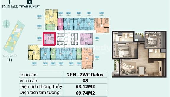 Chỉ 3 tỷ 5 sở hữu căn hộ View sông hồng - Trục 08 , chung cư Haven Park Ecopark , 63m2 sử dụng - Ảnh 1