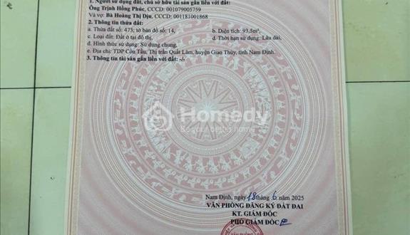 Chính chủ cắt lỗ bán nhanh lô đất tại Quất Lâm Nam Định 100m2 full thổ cư - Ảnh 1