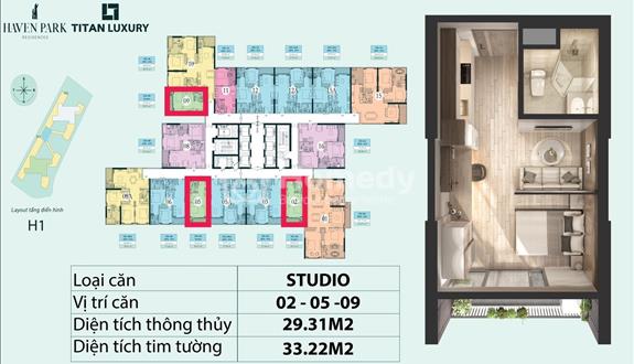 Bán căn hộ Studio , chung cư Haven Park , Khu đô thị Ecopark - Đủ nội thất - giá 2 tỷ 050 - Ảnh 1