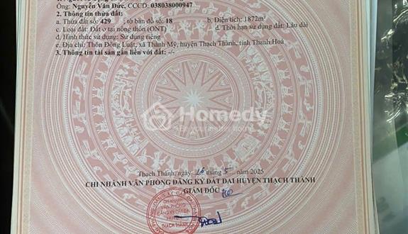 Siêu hời với 190 triệu cầm ngay sổ đỏ lô đất thổ cư 129m2 tại Thành Mỹ - Thanh Hóa - Ảnh 1