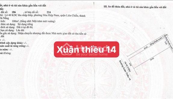 Bán đất đường xuân thiều 14 - gần biển  -dt: 100m2 (5x20)m kẹp cống bên hông xây nhà thoáng mát - Ảnh 1
