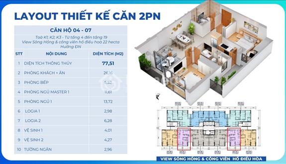 Bán căn hộ 2pn view hồ chung cư Khai Sơn City Long Biên 77m2 giá chỉ 6.2 tỷ - Ảnh 1