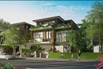 Khu biệt thự sang trong với lối thiết kế phảng phất nét truyền thống với chất liệu gỗ mộc mạc cùng những khóm cây xanh mát.