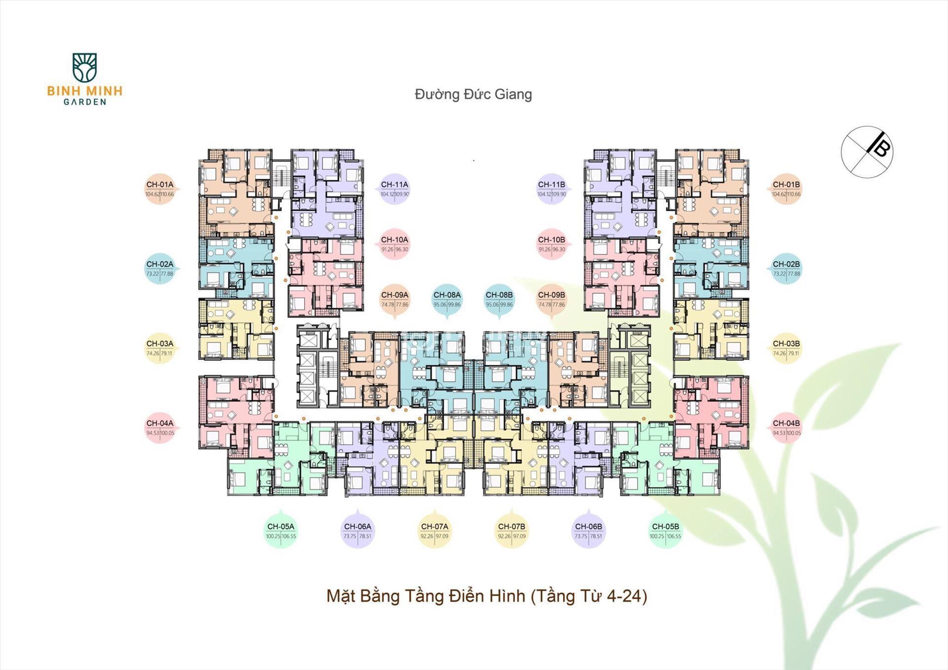 Mặt bằng điển hình dự án Bình Minh Garden Long Biên