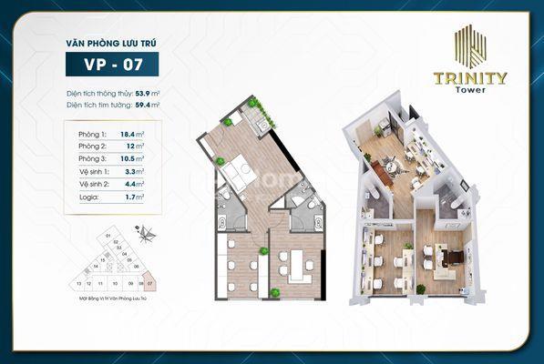 Thiết kế văn phòng lưu trú dự án Trinity Tower