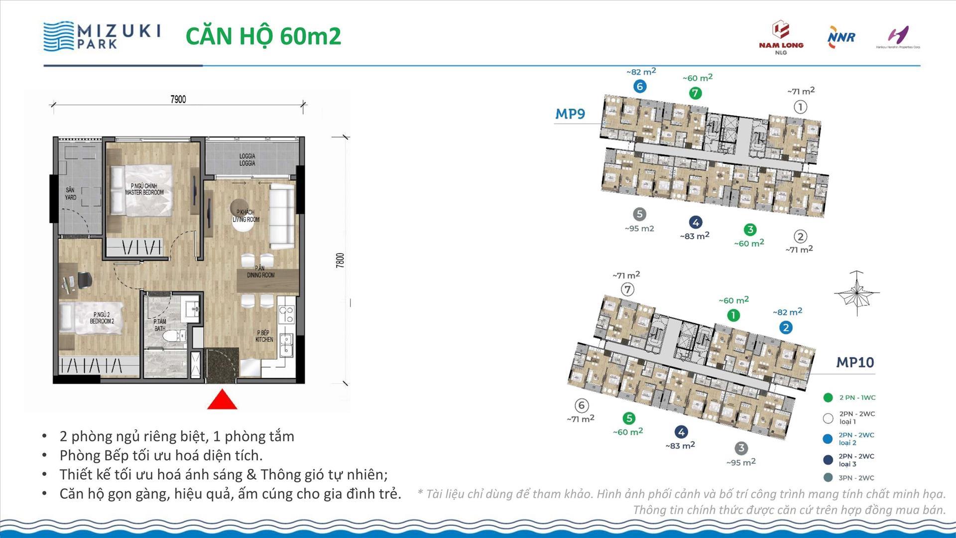 Mặt bằng căn hộ 60m2 khu đô thị Mizuki Park