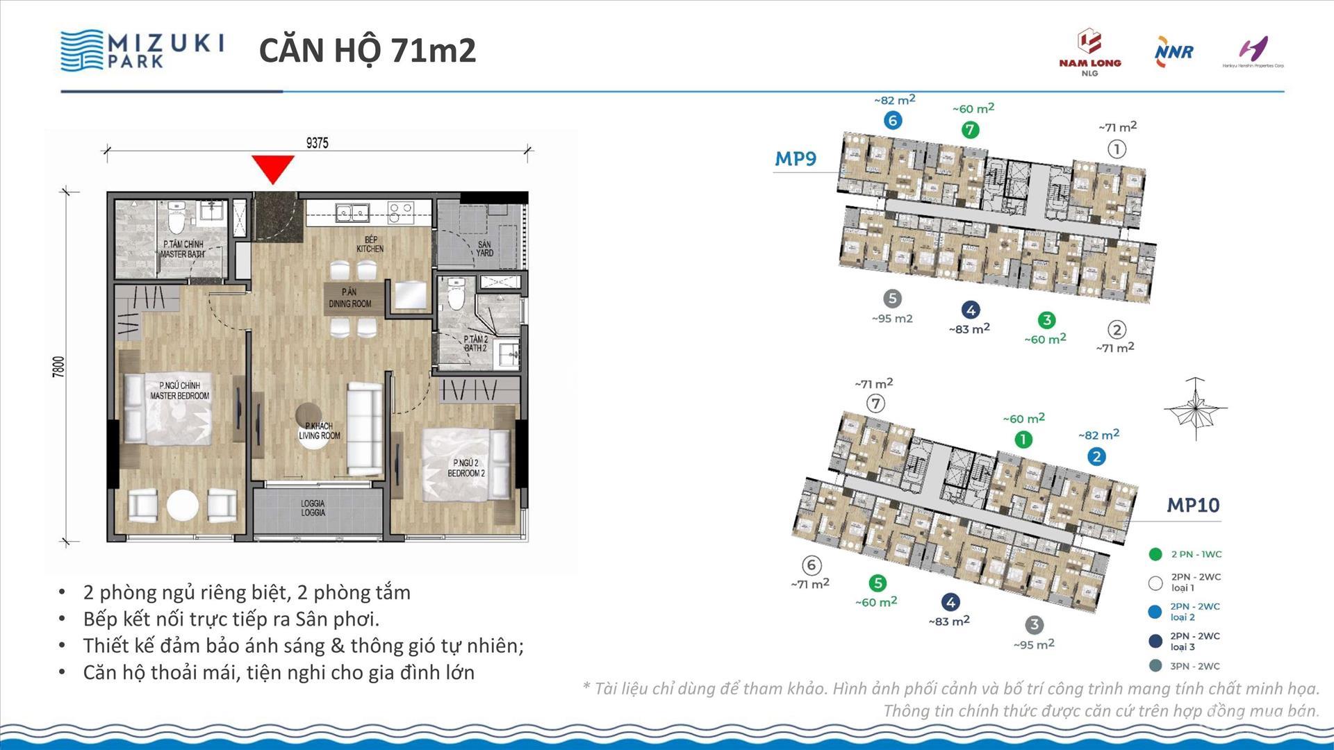 Mặt bằng căn hộ 71m2 khu đô thị Mizuki Park