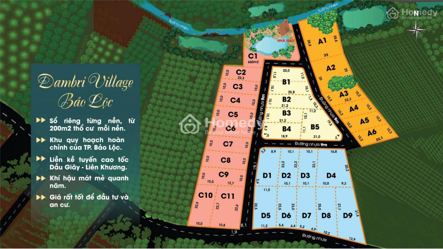 Mặt bằng phân lô Đất nền Đambri Village Bảo Lộc